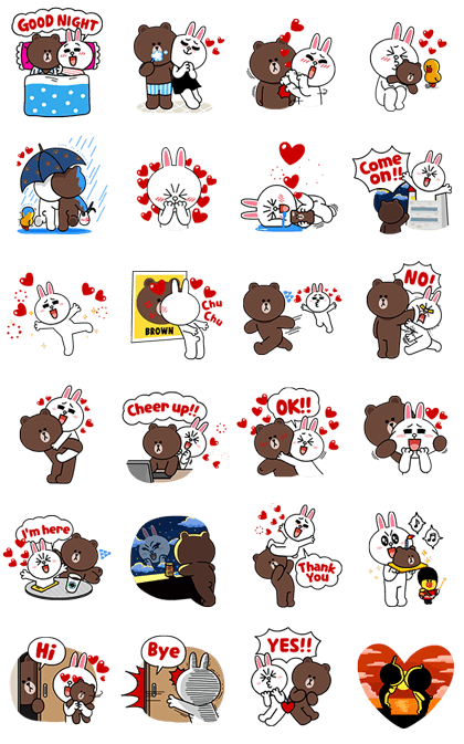 Brown & Cony's Lonely Hearts Date Line Sticker GIF & PNG Pack: Animated & Transparent No Background | WhatsApp Sticker