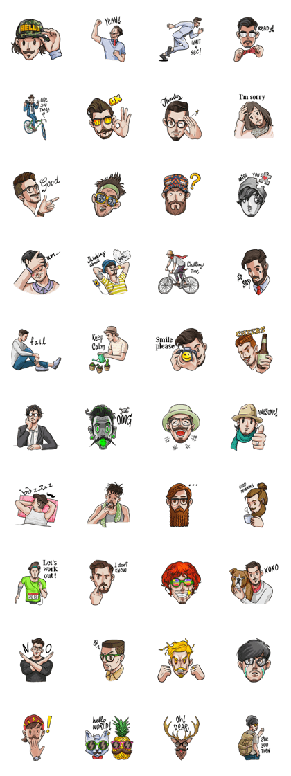 Hipster Brothers (EN) Line Sticker GIF & PNG Pack: Animated & Transparent No Background | WhatsApp Sticker