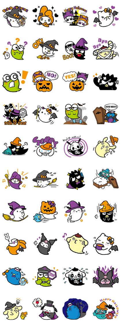 Sanrio Happy Ghost Town Line Sticker GIF & PNG Pack: Animated & Transparent No Background | WhatsApp Sticker