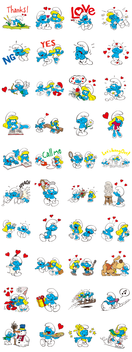 The Smurfs: The Lovely couple Line Sticker GIF & PNG Pack: Animated & Transparent No Background | WhatsApp Sticker