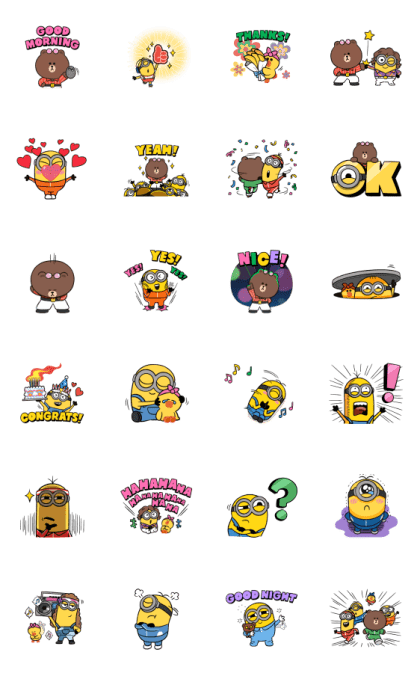 LINE FRIENDS l MINIONS Line Sticker GIF & PNG Pack: Animated & Transparent No Background | WhatsApp Sticker