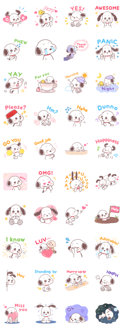 Teary-Eyed Snoopy Line Sticker GIF & PNG Pack: Animated & Transparent No Background | WhatsApp Sticker