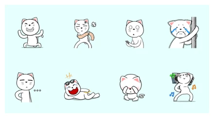 White Weird Cat: Daily Movements WhatsApp Sticker PNG