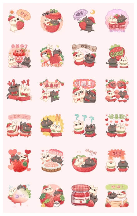 Shiro & Kuro Pop-Up Strawberry WhatsApp Sticker PNG