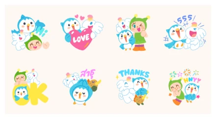 Vayu × Greenie & Elfie : Happy x3 WhatsApp Sticker PNG